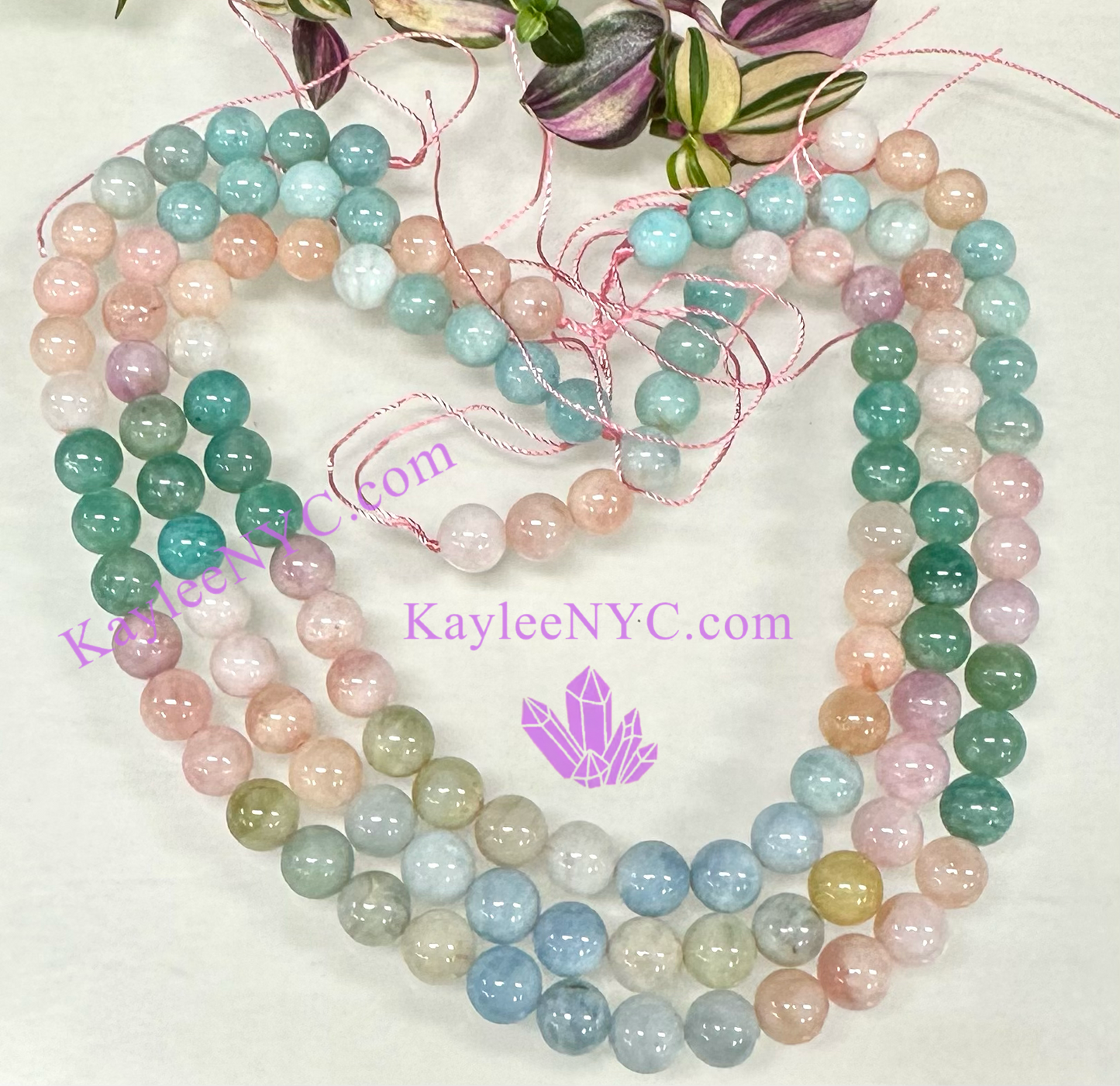 3 strands 10mm Natural Morganite & Amazonite Beads