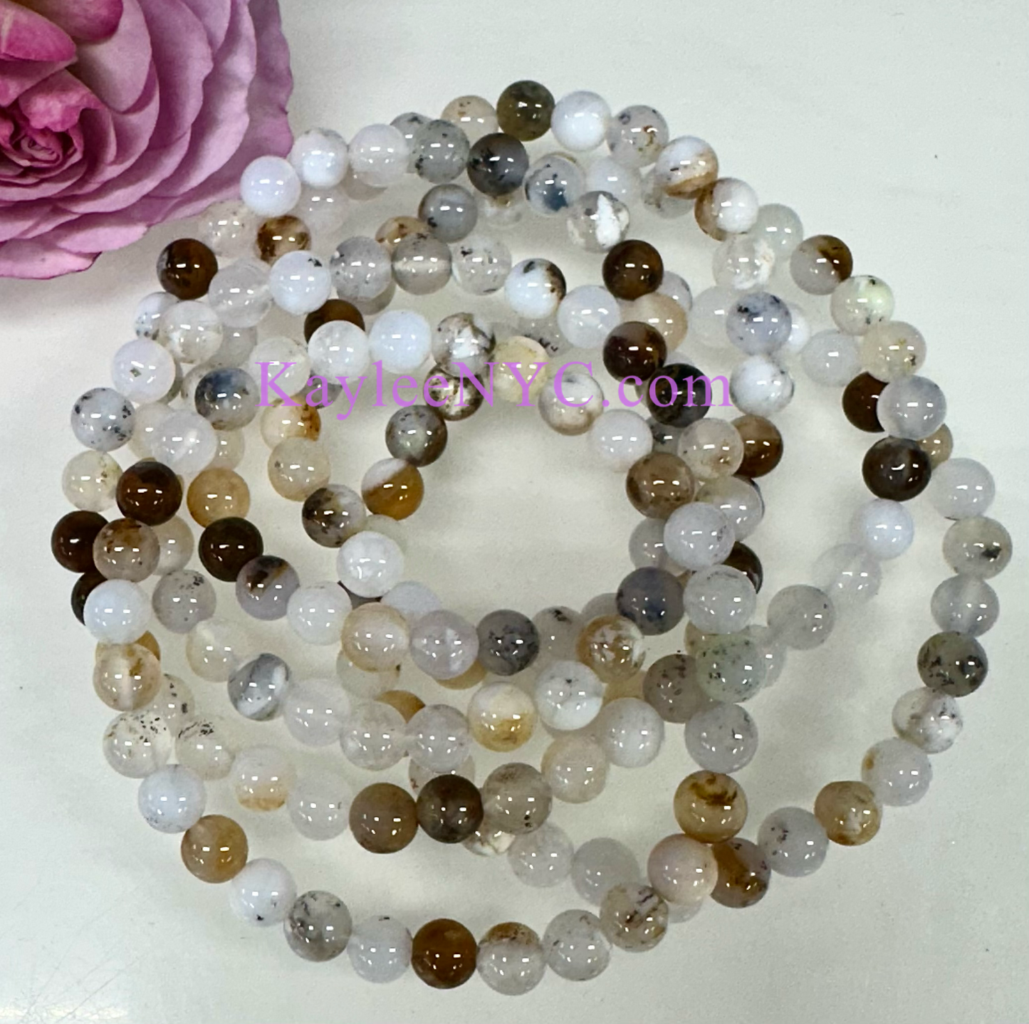 Wholesale Lot 6 Pcs Natural Dendritic Opal 6mm 7.5” Crystal Healing Stretch Bracelet