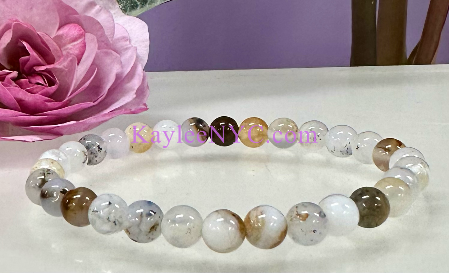 Wholesale Lot 6 Pcs Natural Dendritic Opal 6mm 7.5” Crystal Healing Stretch Bracelet