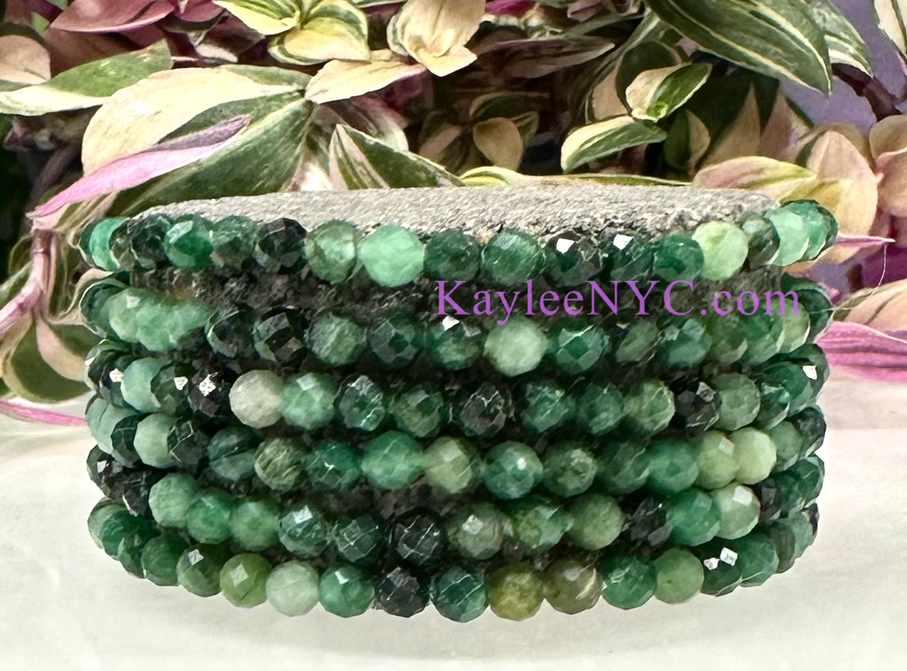 Wholesale Lot 6 Pcs Natural Emerald Faceted 4mm 7.5” Crystal Healing Stretch Bracelet