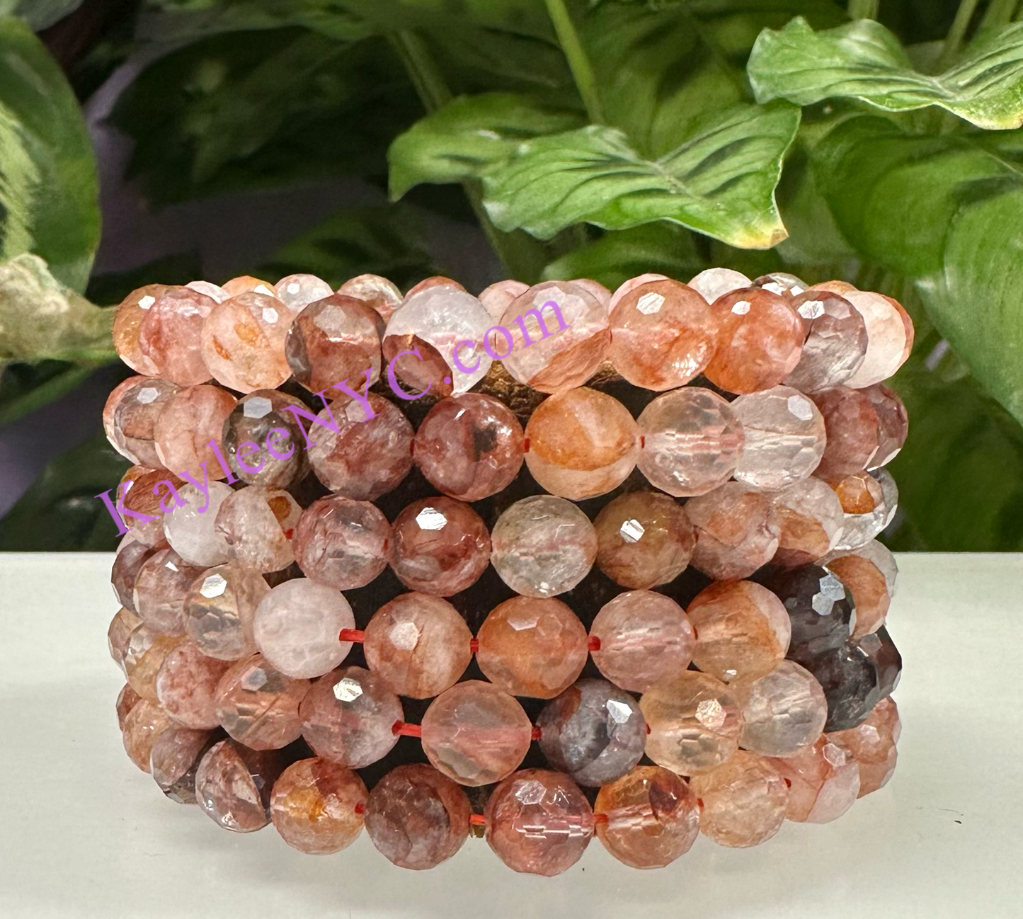 Wholesale 6 Pcs Faceted Natural Hematoid aka Fire Quartz 8mm 7.5” Crystal Stretch Bracelet