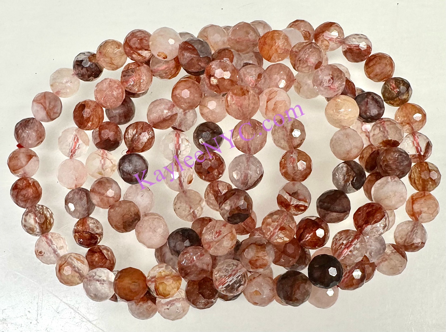 Wholesale 6 Pcs Faceted Natural Hematoid aka Fire Quartz 8mm 7.5” Crystal Stretch Bracelet