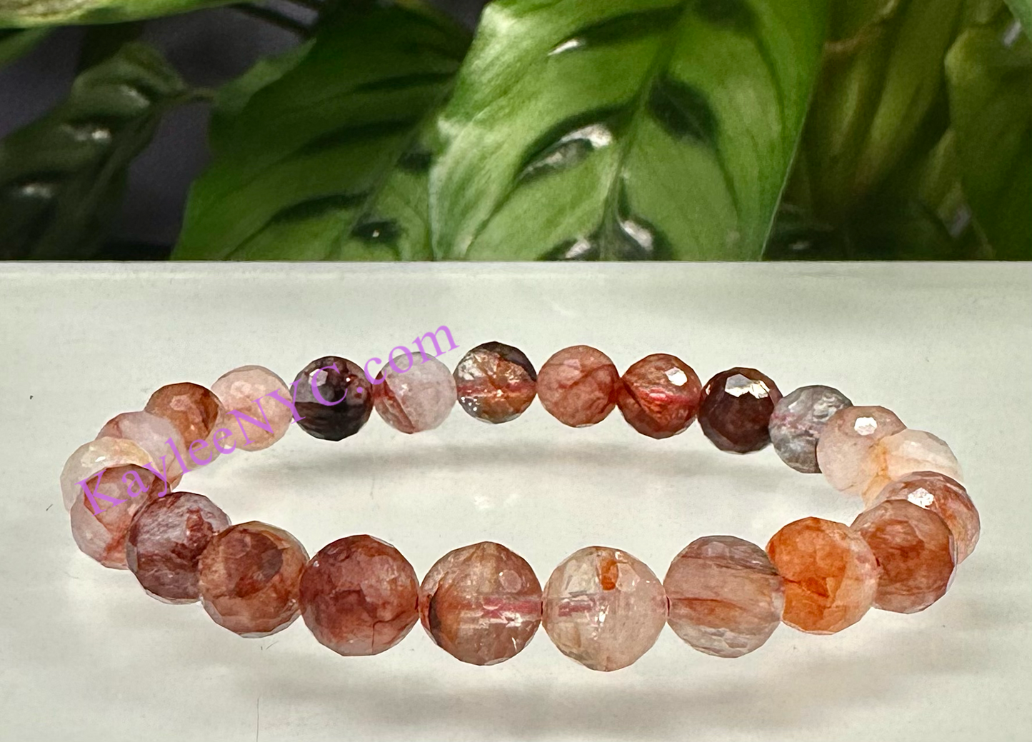 Wholesale 6 Pcs Faceted Natural Hematoid aka Fire Quartz 8mm 7.5” Crystal Stretch Bracelet