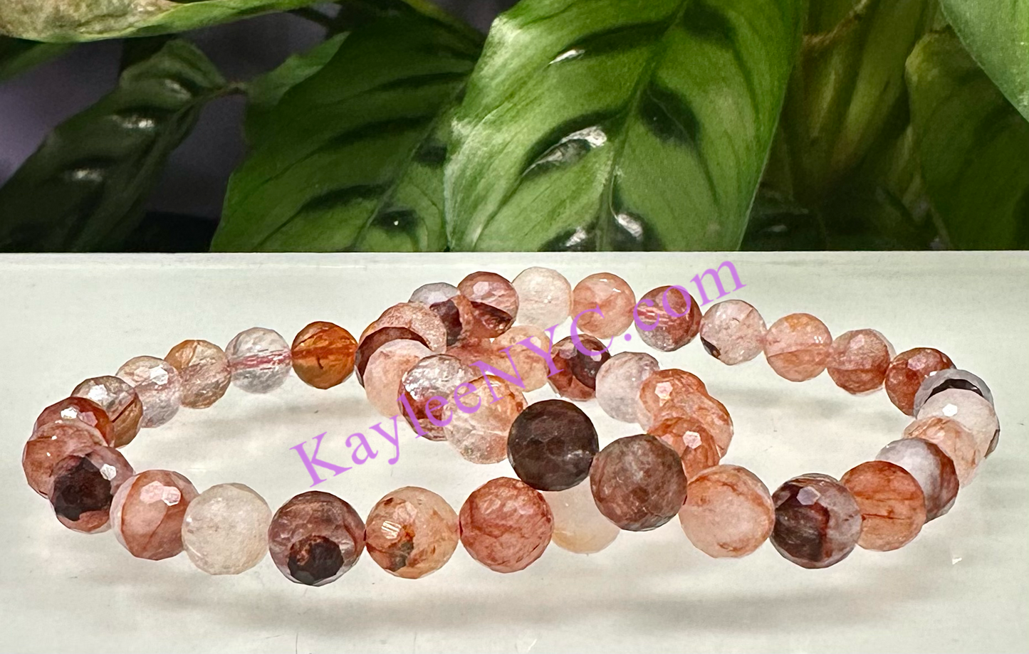 Wholesale 6 Pcs Faceted Natural Hematoid aka Fire Quartz 8mm 7.5” Crystal Stretch Bracelet