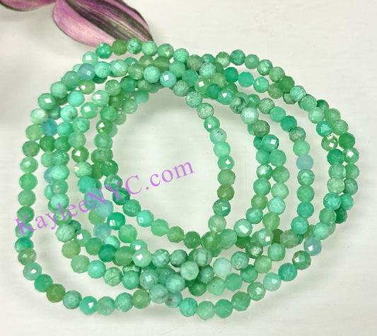 Wholesale Lot 6 Pcs 4mm Faceted Natural Chrysoprase 7.5” Crystal Healing Stretch Bracelet