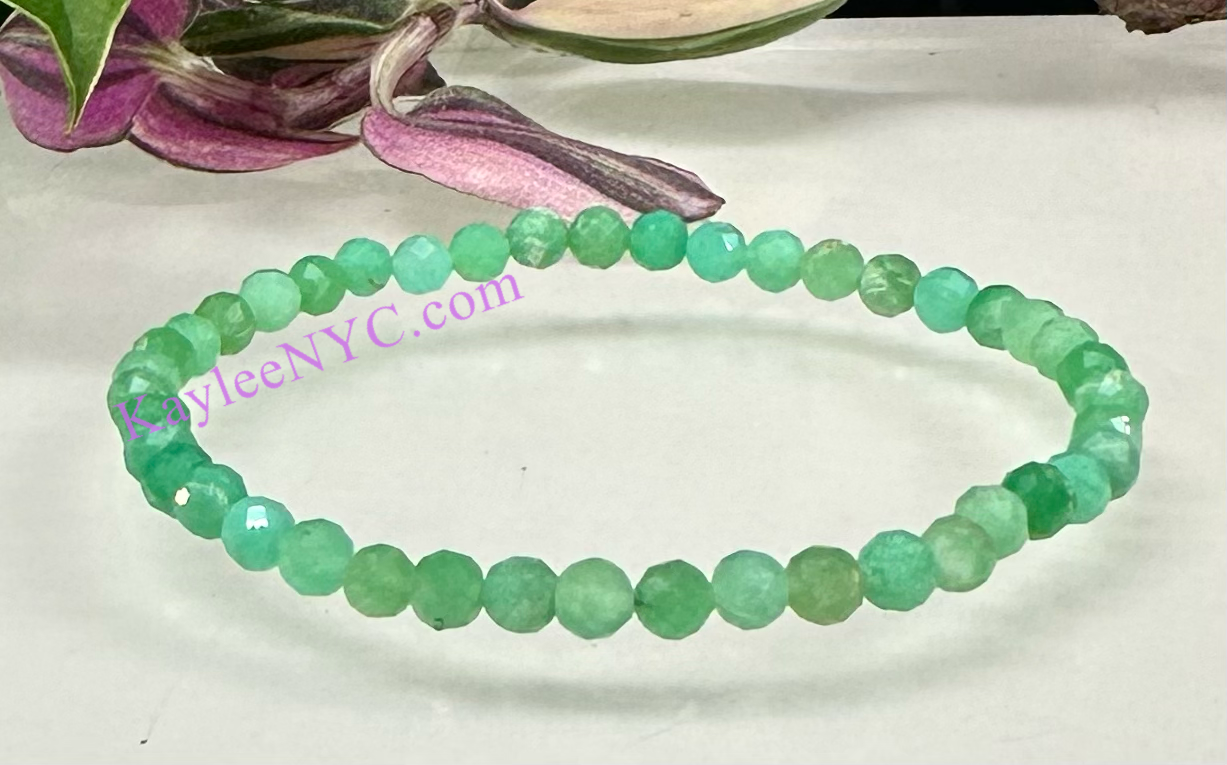 Wholesale Lot 6 Pcs 4mm Faceted Natural Chrysoprase 7.5” Crystal Healing Stretch Bracelet