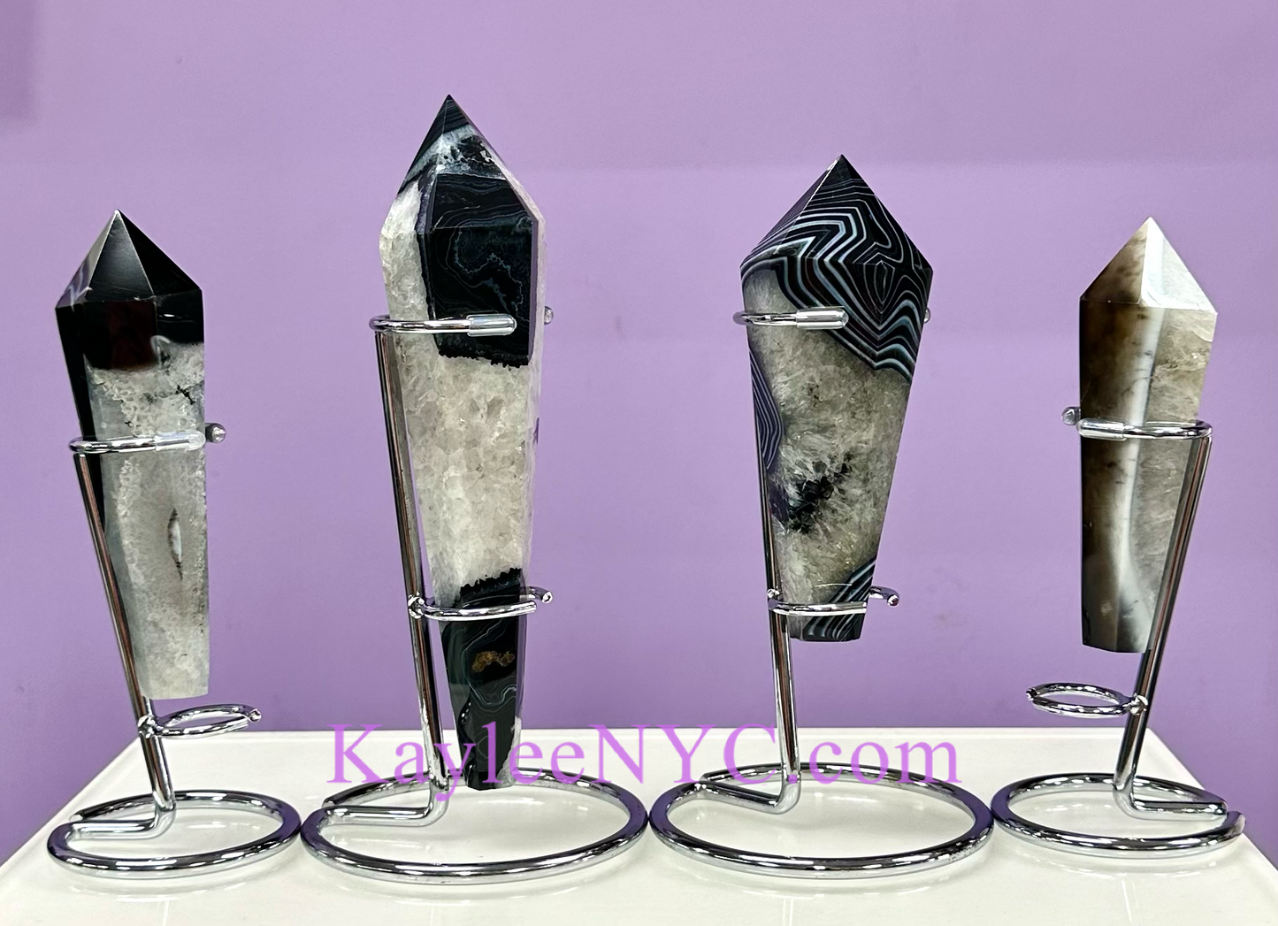 Wholesale Lot 4 pcs Natural Black Onyx Septer w stand Crystal Energy