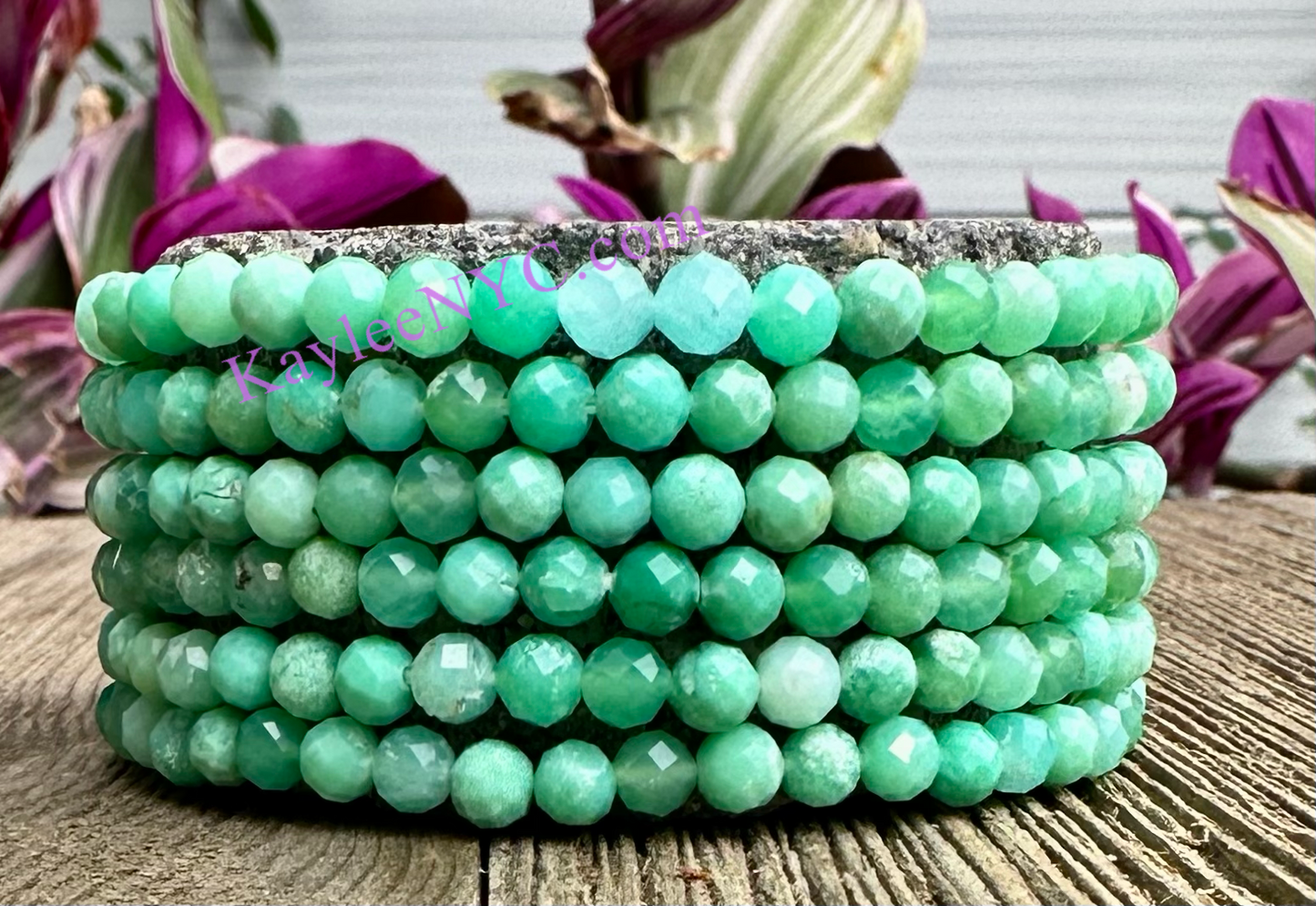 Wholesale Lot 6 Pcs 4mm Faceted Natural Chrysoprase 7.5” Crystal Healing Stretch Bracelet