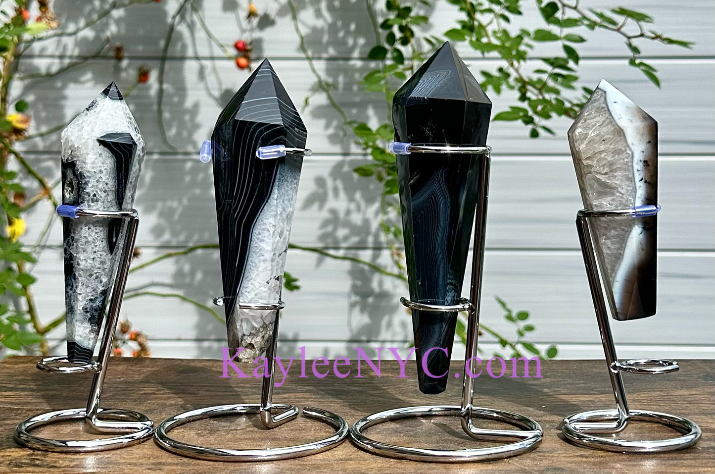 Wholesale Lot 4 pcs Natural Black Onyx Septer w stand Crystal Energy