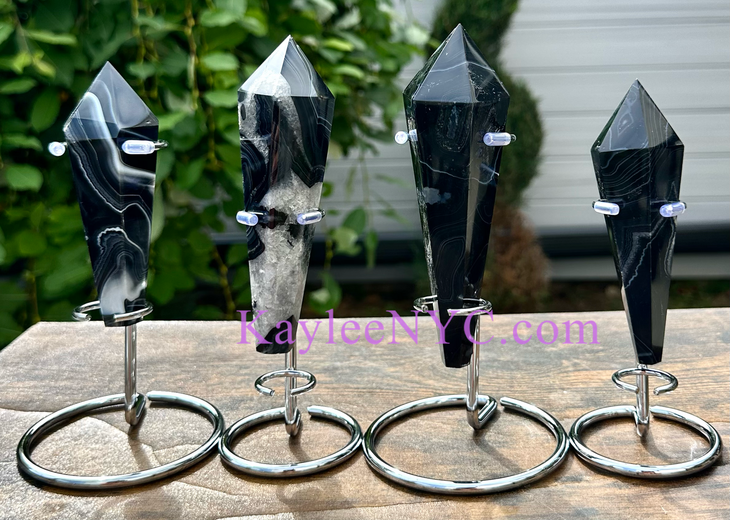 Wholesale Lot 4 pcs Natural Black Onyx Septer w stand Crystal Energy