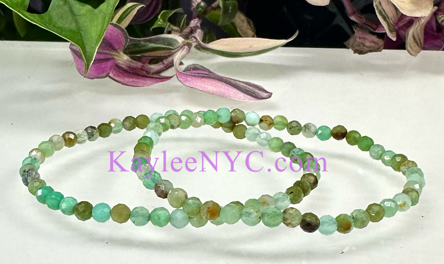 Wholesale Lot 6 Pcs 4mm Faceted Natural Chrysoprase 7.5” Crystal Healing Stretch Bracelet