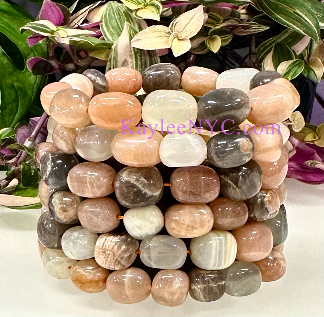 6 Pcs Natural Mix Moonstone tumble Stretch Bracelet Crystal Healing Energy