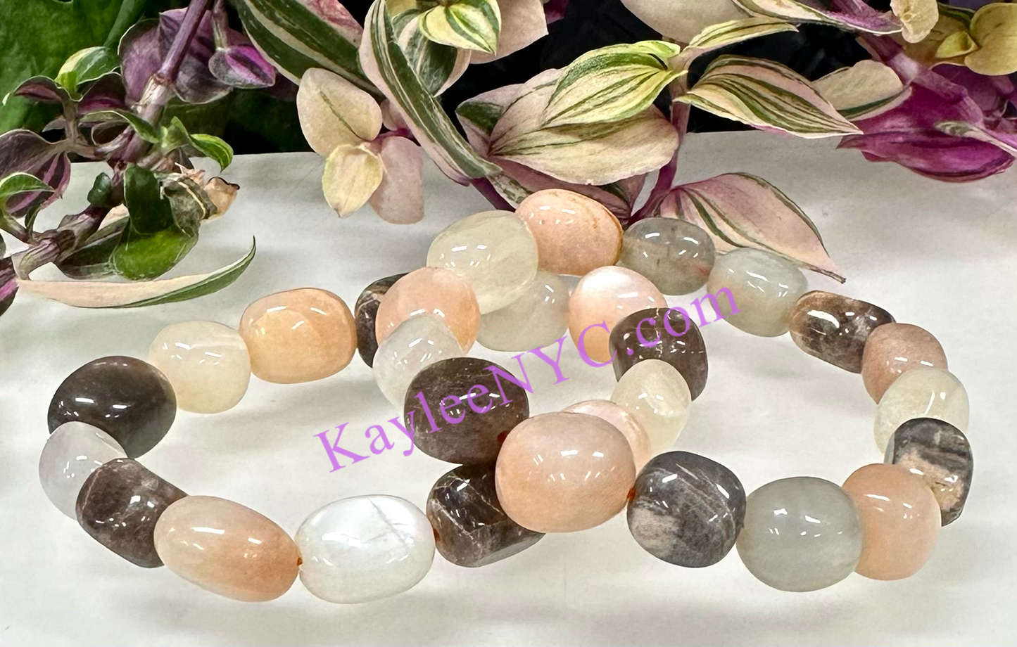 6 Pcs Natural Mix Moonstone tumble Stretch Bracelet Crystal Healing Energy