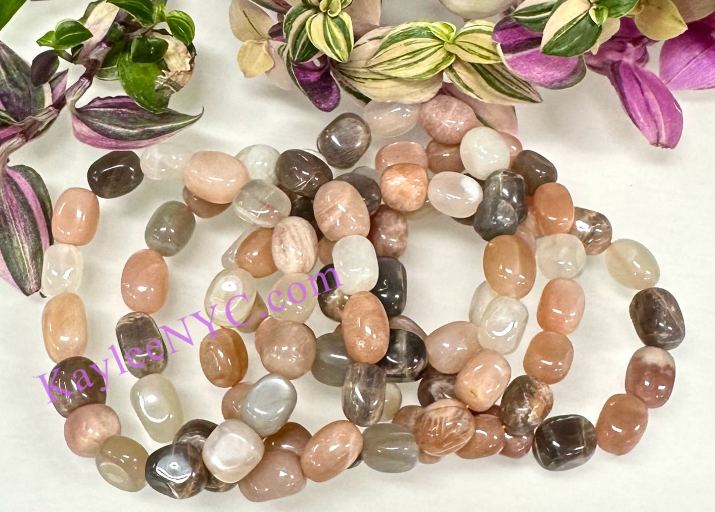 6 Pcs Natural Mix Moonstone tumble Stretch Bracelet Crystal Healing Energy