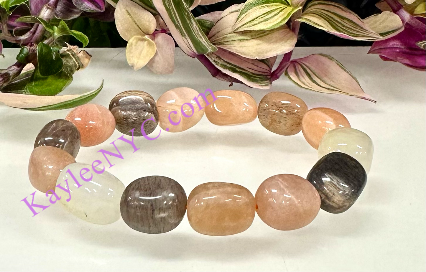 6 Pcs Natural Mix Moonstone tumble Stretch Bracelet Crystal Healing Energy