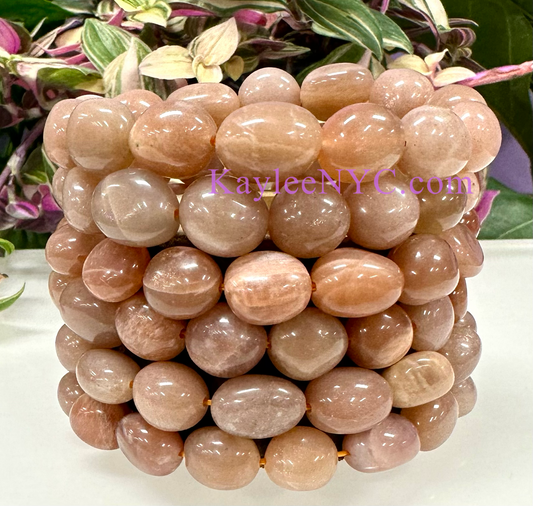 6 Pcs Natural Peach Moonstone tumble Stretch Bracelet Crystal Healing Energy