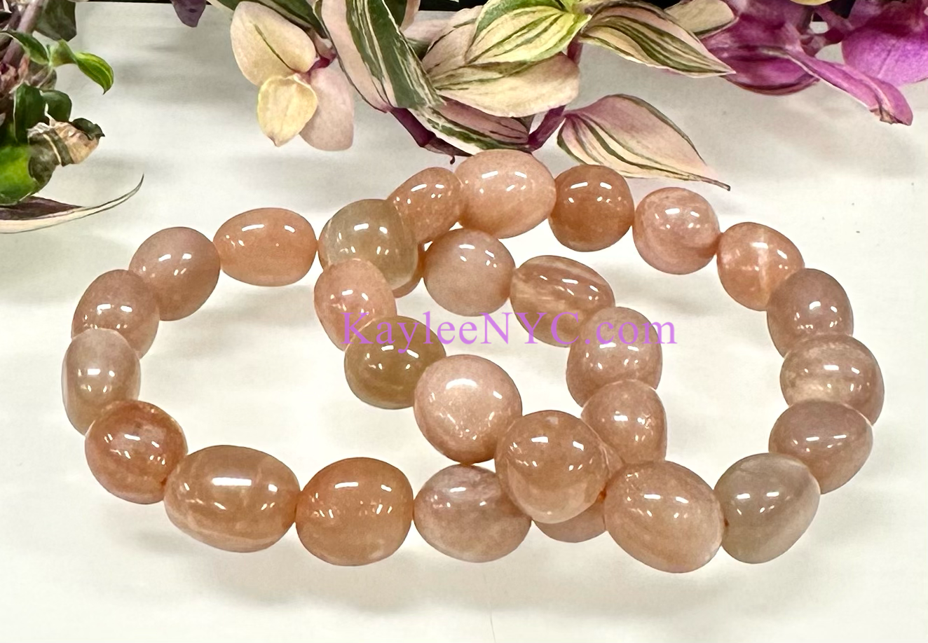 6 Pcs Natural Peach Moonstone tumble Stretch Bracelet Crystal Healing Energy