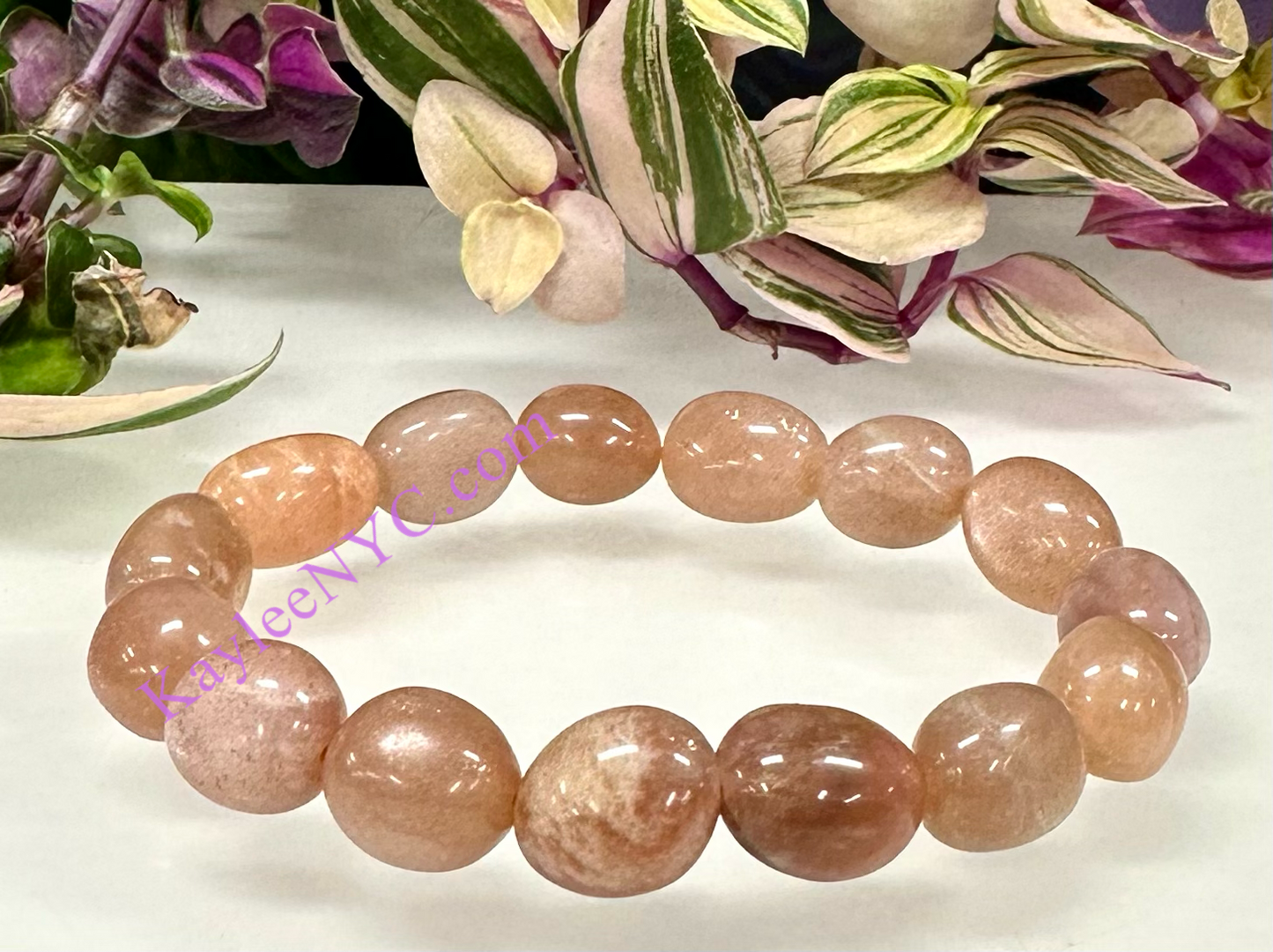 6 Pcs Natural Peach Moonstone tumble Stretch Bracelet Crystal Healing Energy