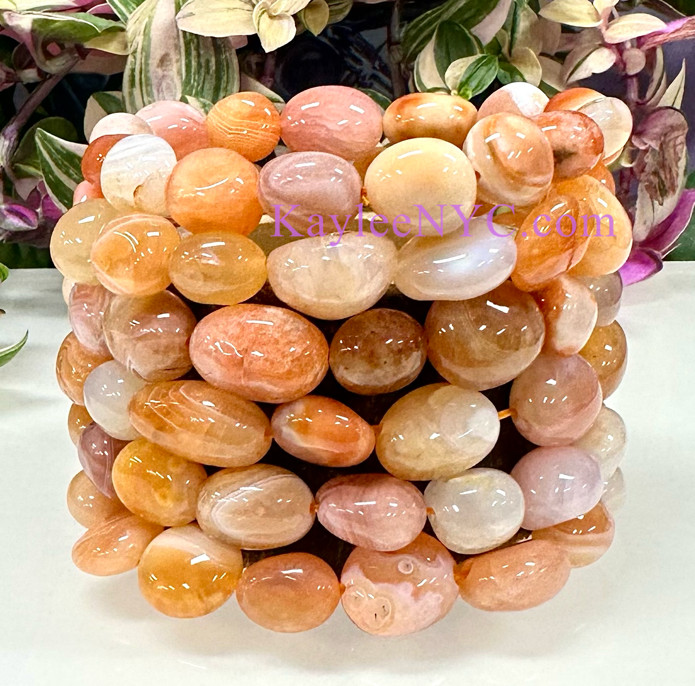 6 Pcs Natural Botswana Agate tumble Stretch Bracelet Crystal Healing Energy