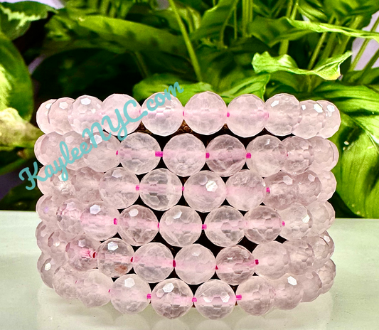 Wholesale 6 Pcs Faceted Natural Rose Quartz 8mm 7.5” Crystal Stretch Bracelet