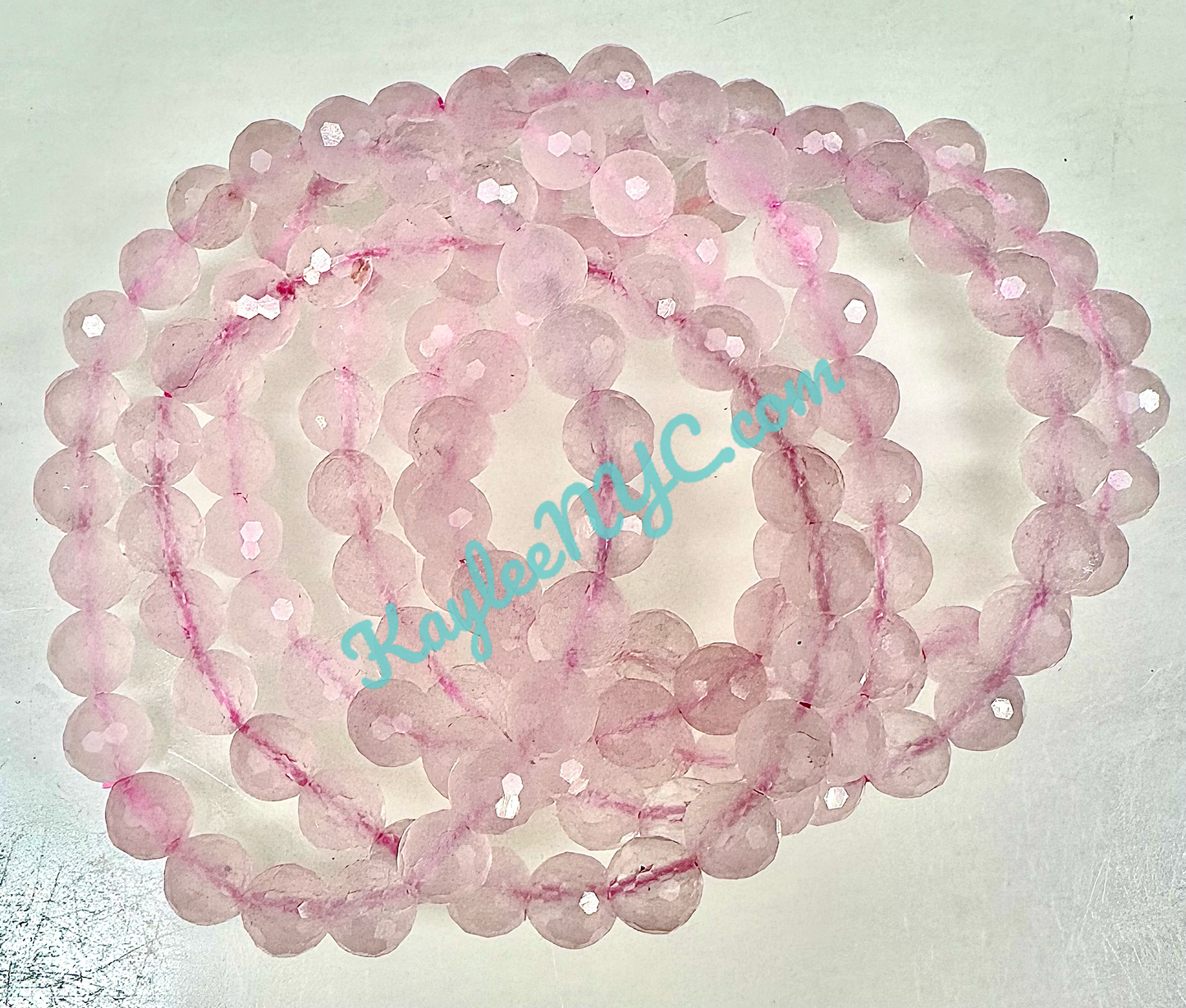 Wholesale 6 Pcs Faceted Natural Rose Quartz 8mm 7.5” Crystal Stretch Bracelet