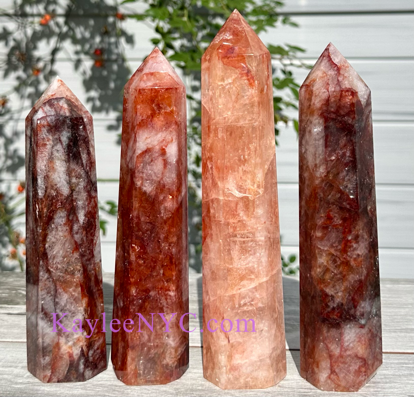 3 PCs Large Natural Hematoid Fire Quartz Obelisk Crystal Point