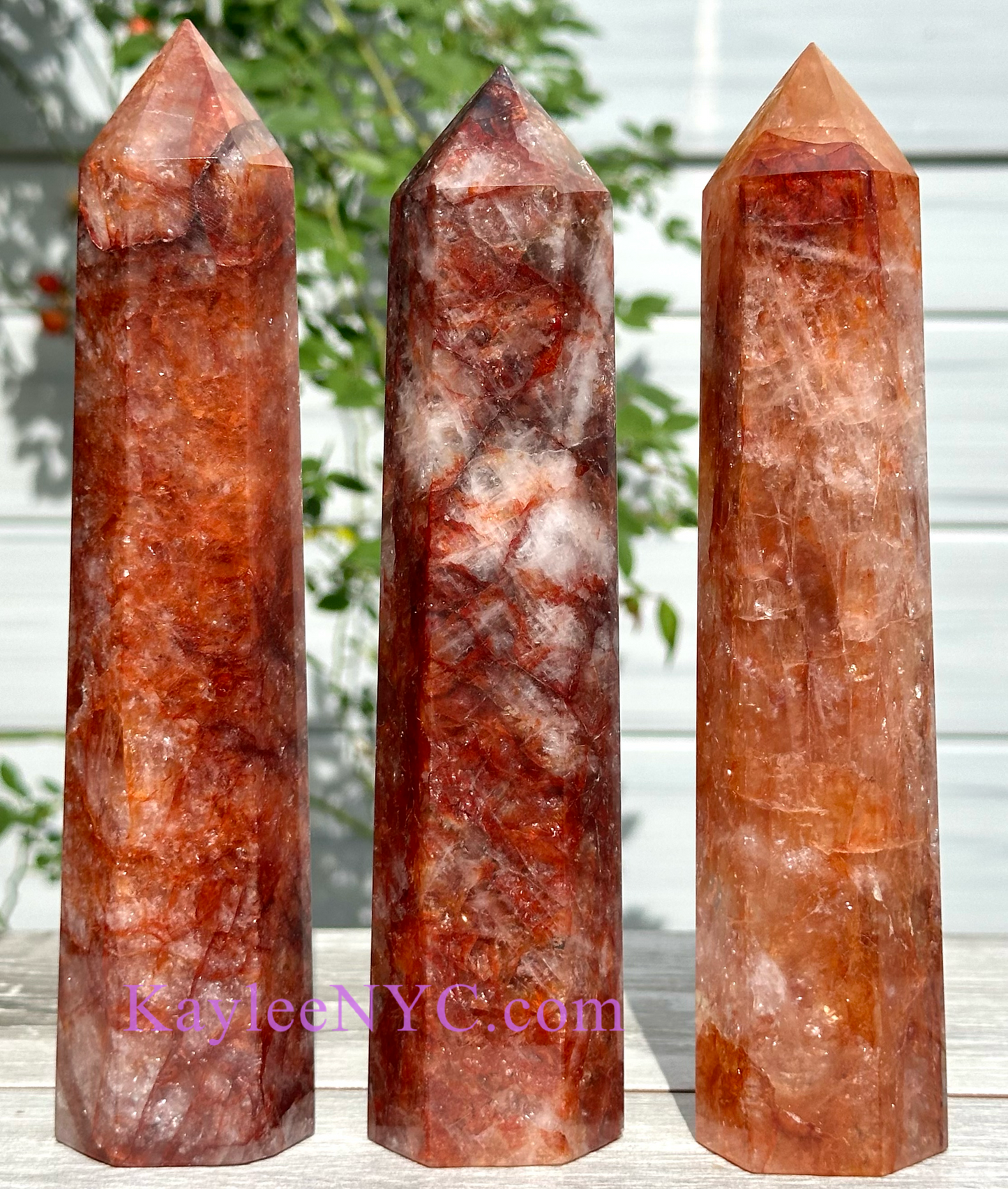 3 PCs Large Natural Hematoid Fire Quartz Obelisk Crystal Point