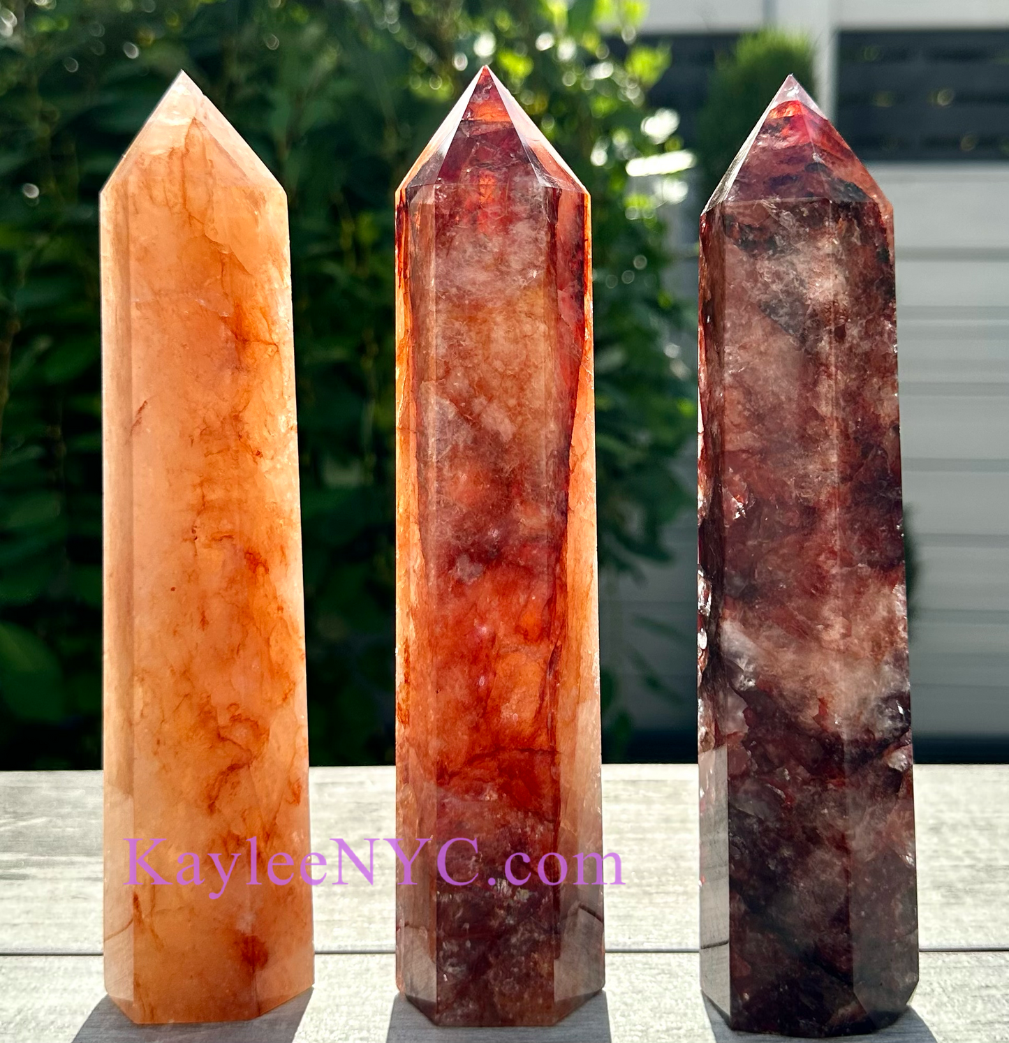 3 PCs Large Natural Hematoid Fire Quartz Obelisk Crystal Point