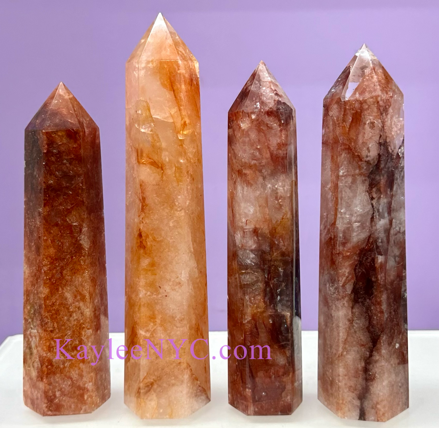 3 PCs Large Natural Hematoid Fire Quartz Obelisk Crystal Point