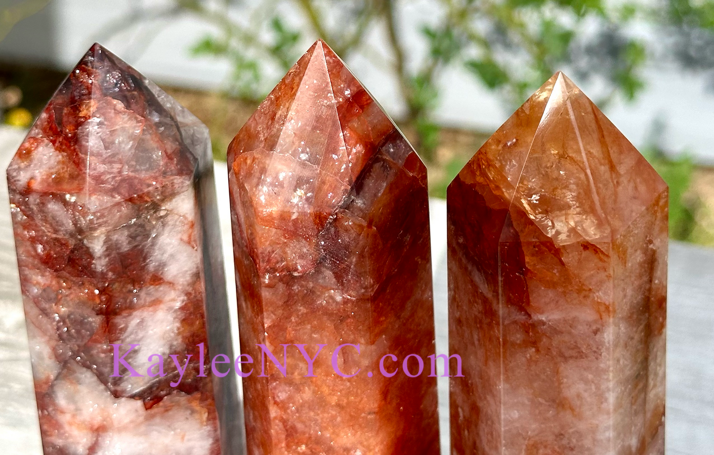 3 PCs Large Natural Hematoid Fire Quartz Obelisk Crystal Point