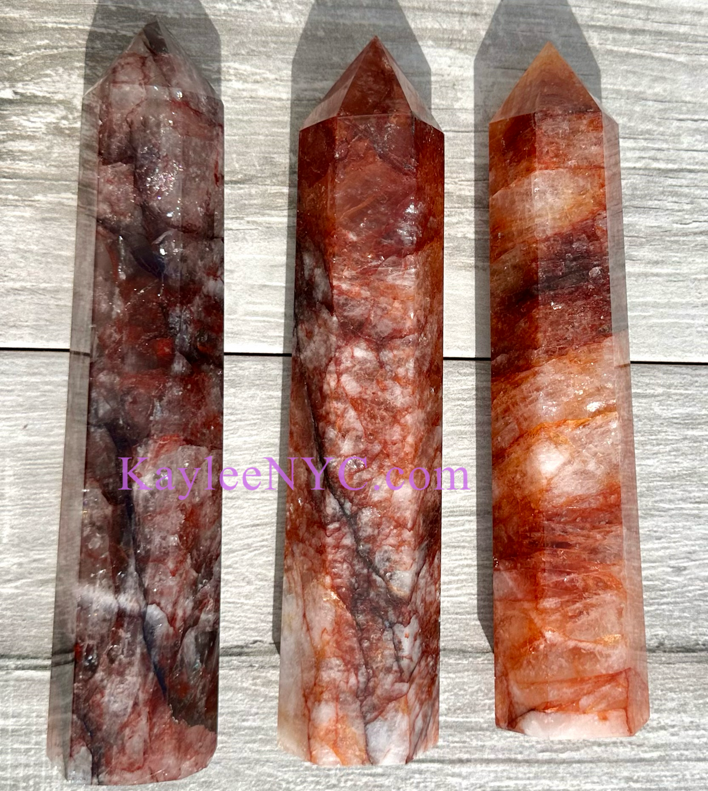 3 PCs Large Natural Hematoid Fire Quartz Obelisk Crystal Point