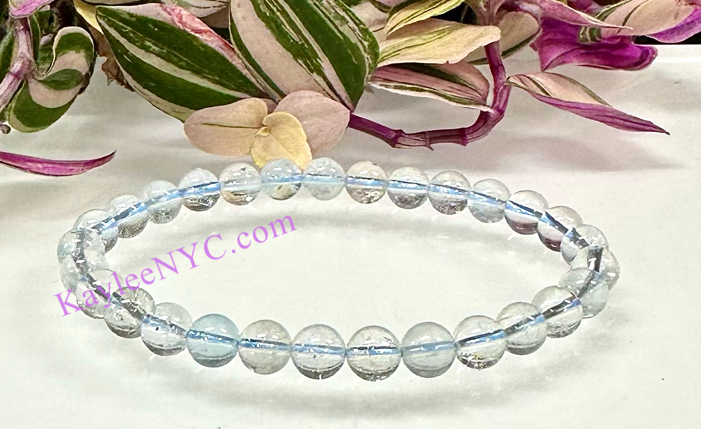 6 PCs 6mm Natural Topaz Stretch Bracelet 7.5”