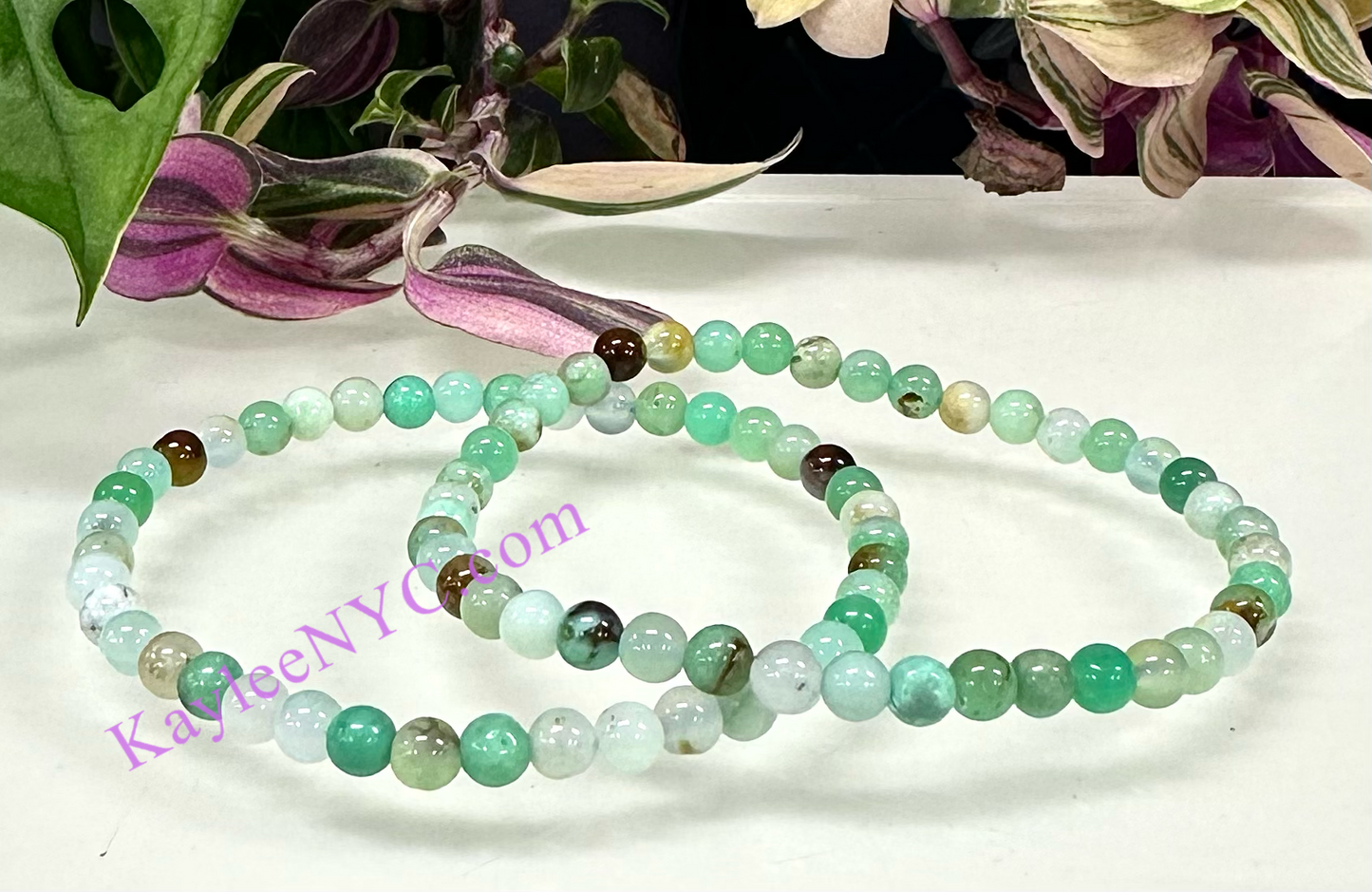 6 PCs 4mm Natural Chrysoprase Stretch Bracelet 7.5”