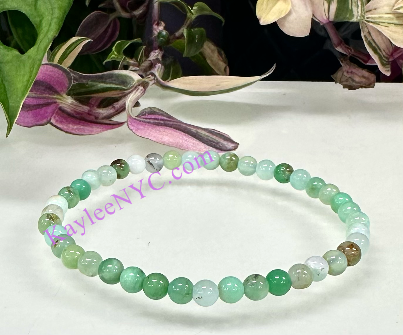 6 PCs 4mm Natural Chrysoprase Stretch Bracelet 7.5”