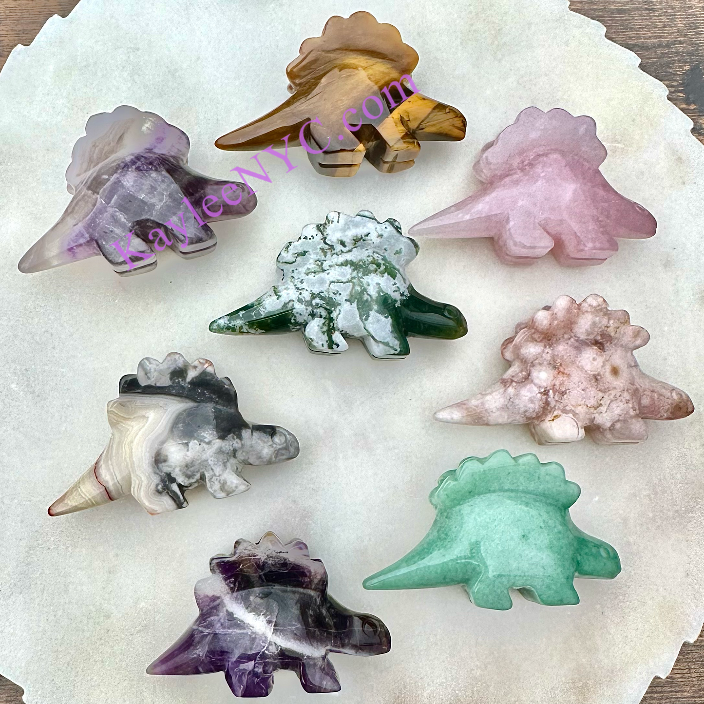 8 PCs 3” Natural Crystal Dinosaurs Carving