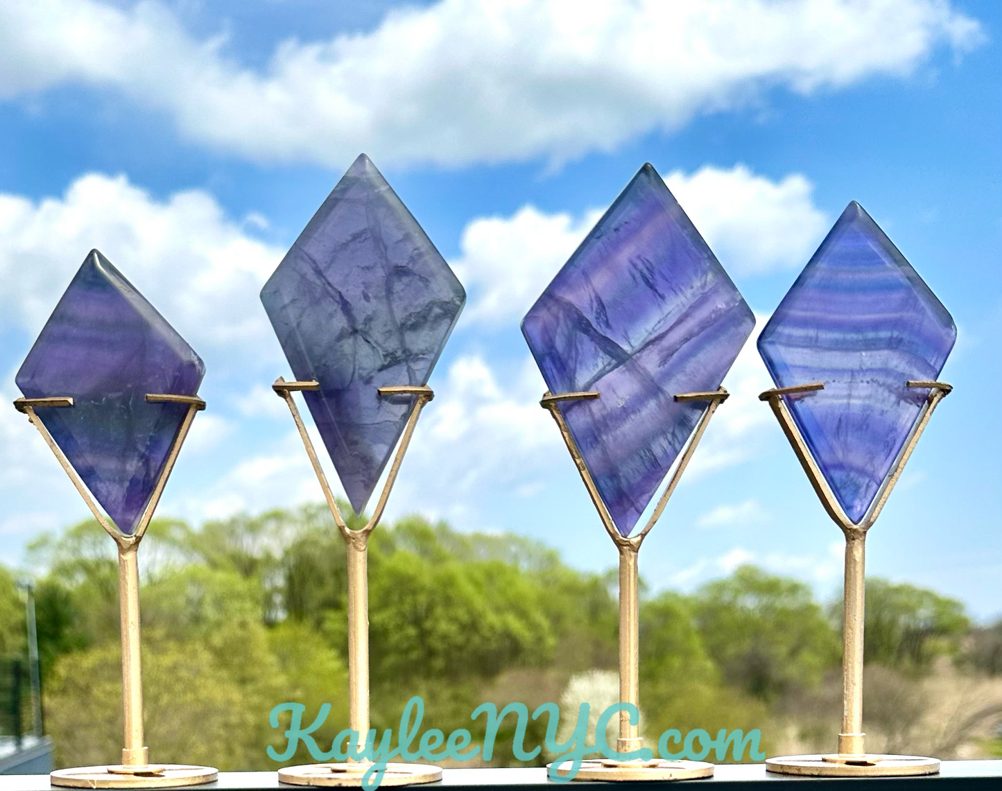 Wholesale Lot 4 PCs Natural Fluorite Diamond w/stand Healing Energy