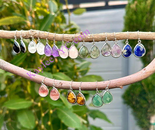 Wholesale Lot 10 Pairs Natural Teardrop Crystal Sterling Silver(925) Dangling Earring