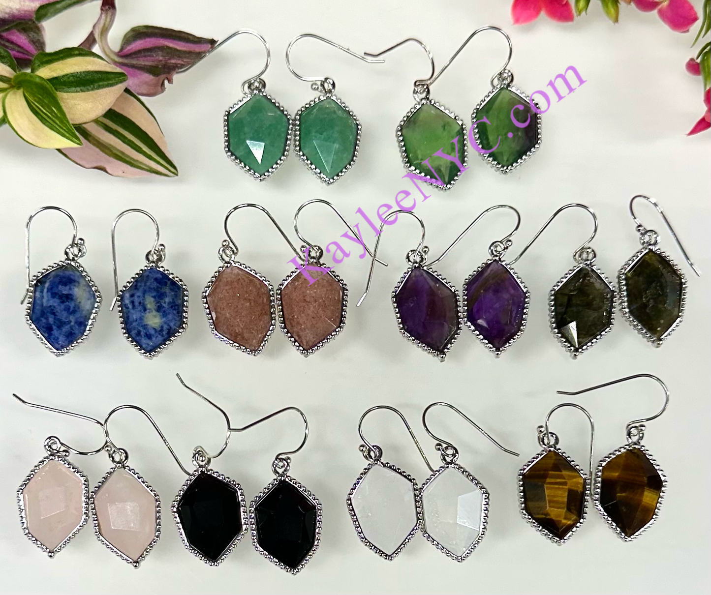 Wholesale Lot 10 Pairs Natural Crystal Sterling Silver(925) Dangling Earring