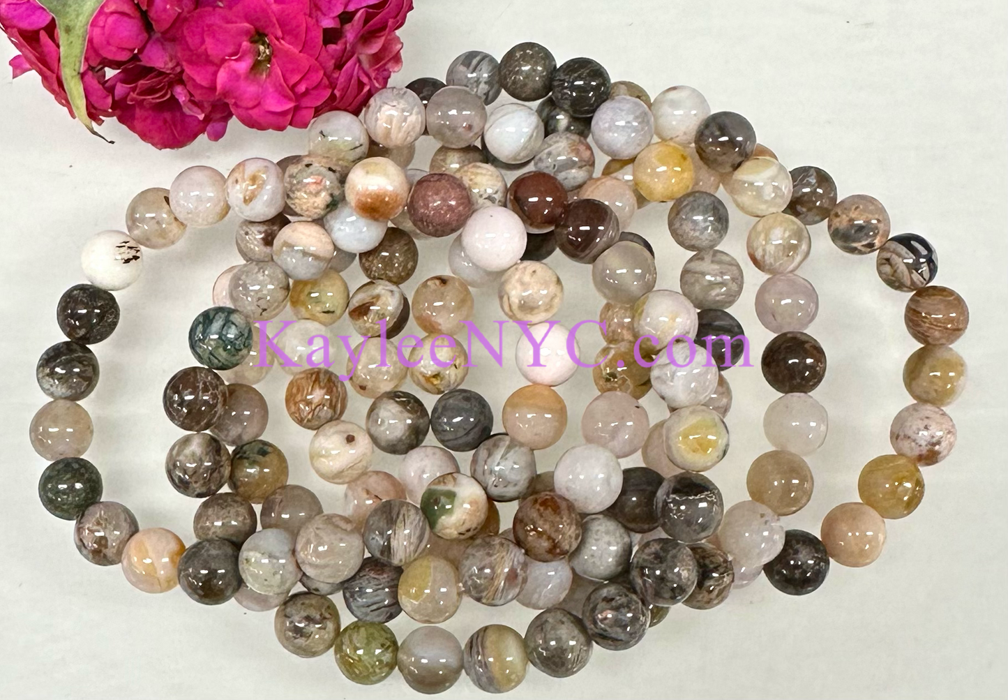 Wholesale 6 Pcs Natural Bamboo Agate 8mm 7.5” Crystal Healing Stretch Bracelet