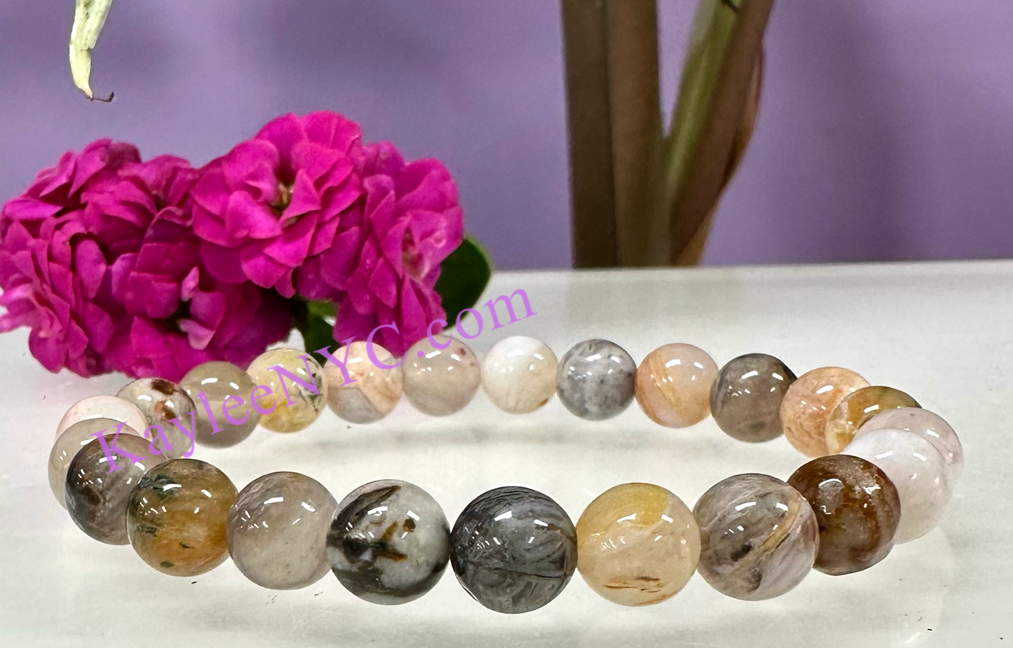 Wholesale 6 Pcs Natural Bamboo Agate 8mm 7.5” Crystal Healing Stretch Bracelet