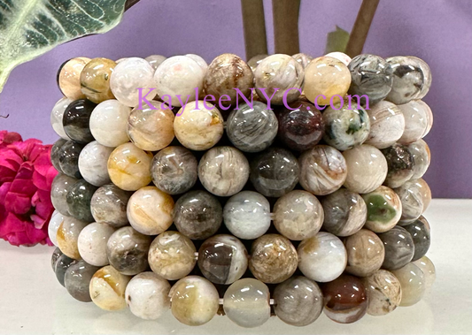 Wholesale 6 Pcs Natural Bamboo Agate 8mm 7.5” Crystal Healing Stretch Bracelet