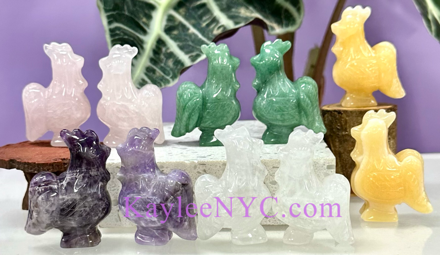 10 PCs 2” Natural Crystals Rooster Carving