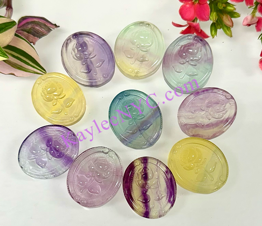 10 PCs 1” Natural Candy Fluorite Rose Carving