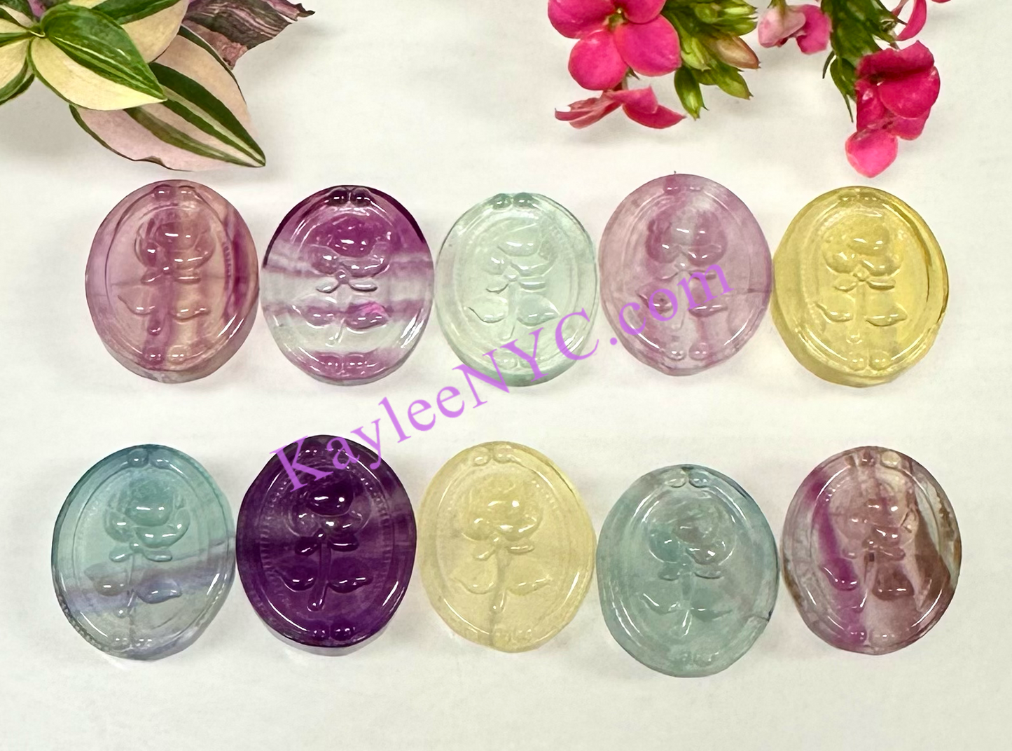 10 PCs 1” Natural Candy Fluorite Rose Carving