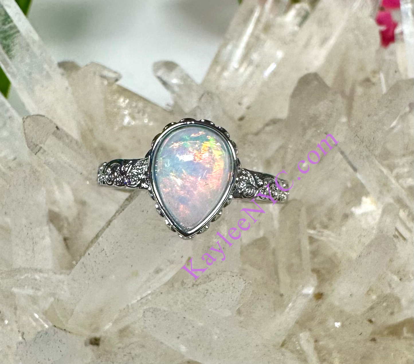 7 pcs Natural Ethiopian Opal White Bronze Ring