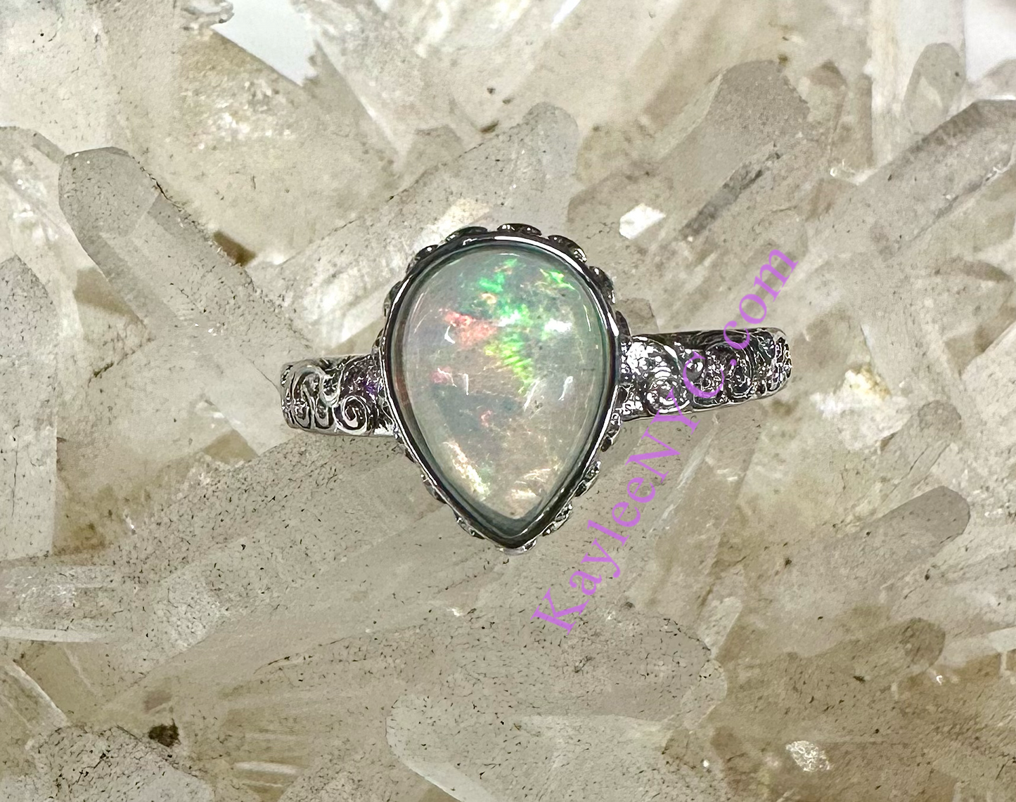 7 pcs Natural Ethiopian Opal White Bronze Ring