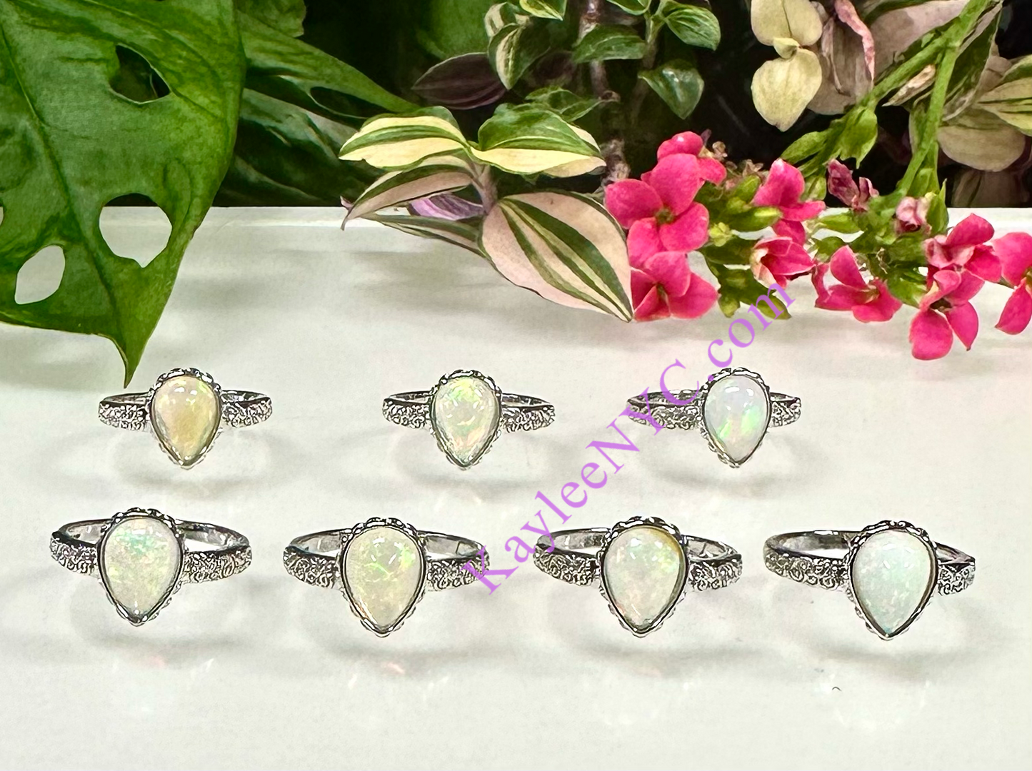 7 pcs Natural Ethiopian Opal White Bronze Ring