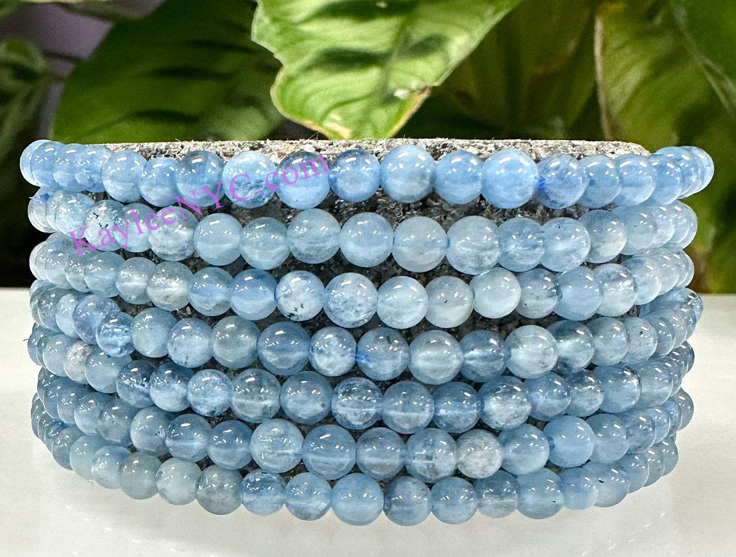 Wholesale Lot 6 Pcs Natural Aquamarine 4mm 7.5” Crystal Healing Stretch Bracelet