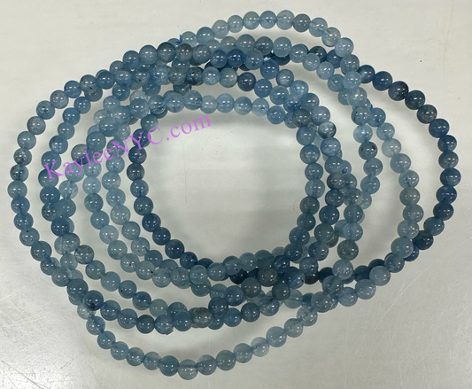 Wholesale Lot 6 Pcs Natural Aquamarine 4mm 7.5” Crystal Healing Stretch Bracelet