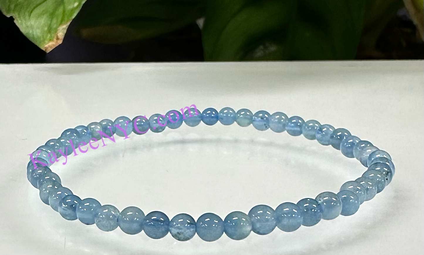 Wholesale Lot 6 Pcs Natural Aquamarine 4mm 7.5” Crystal Healing Stretch Bracelet